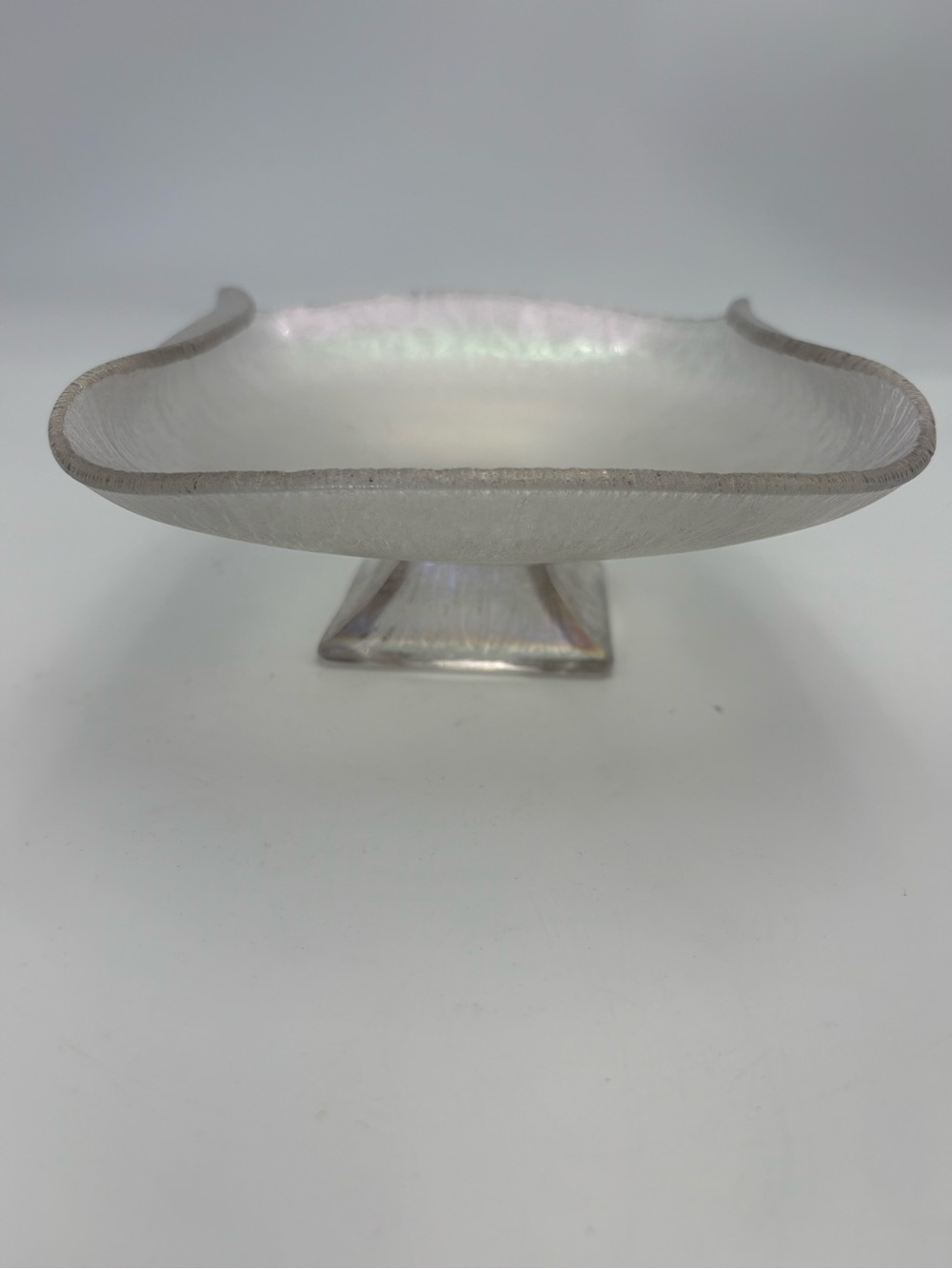 Iridescent 1920s Northwood Tree of Life Stretch Glass Cupped Pedestal Dish
